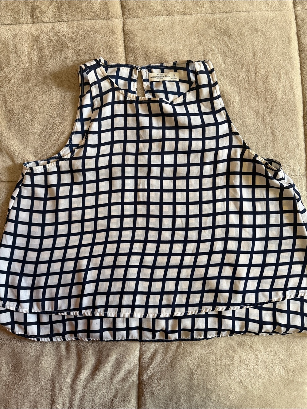 Abercrombie & Fitch White and Navy Grid Cropped Camisole